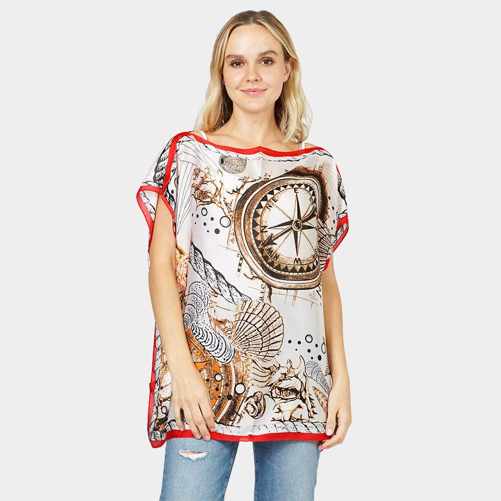 Nautical Printed Satin Poncho - Madeline Love - Flyclothing LLC