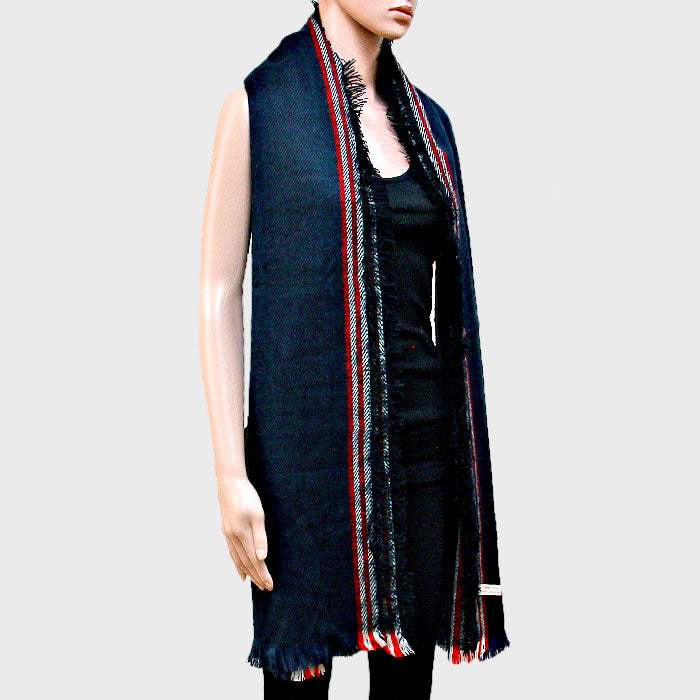 Stripe Accented Scarf with Raw Fringe Trim - Madeline Love - Flyclothing LLC