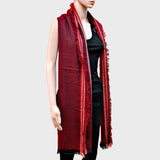 Stripe Accented Scarf with Raw Fringe Trim - Madeline Love - Flyclothing LLC