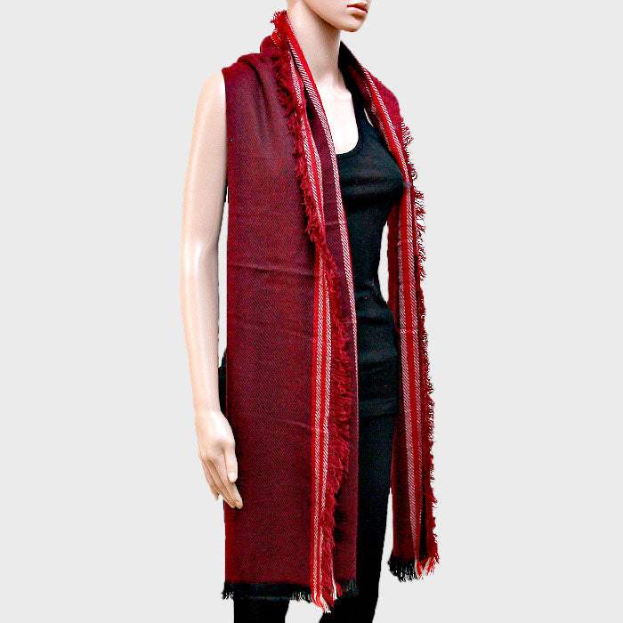 Stripe Accented Scarf with Raw Fringe Trim - Madeline Love - Flyclothing LLC