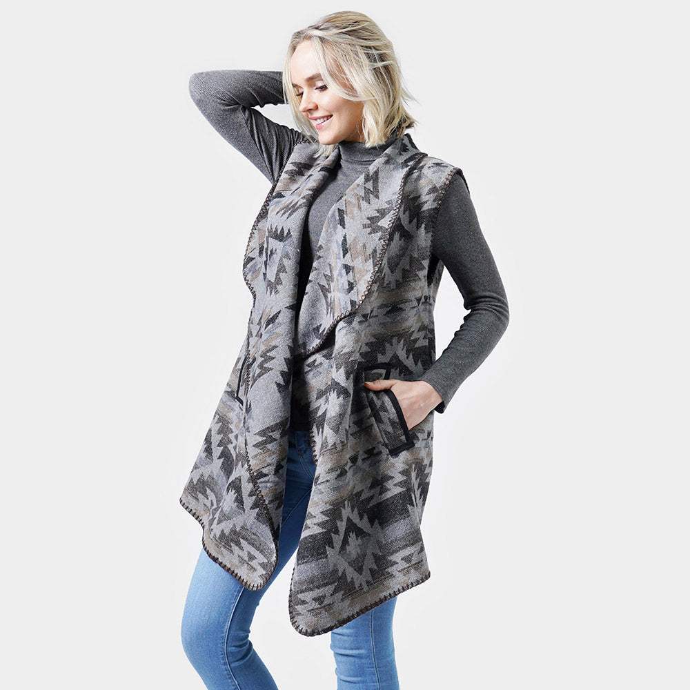 Western Patterned Pocket Vest - Madeline Love - Flyclothing LLC