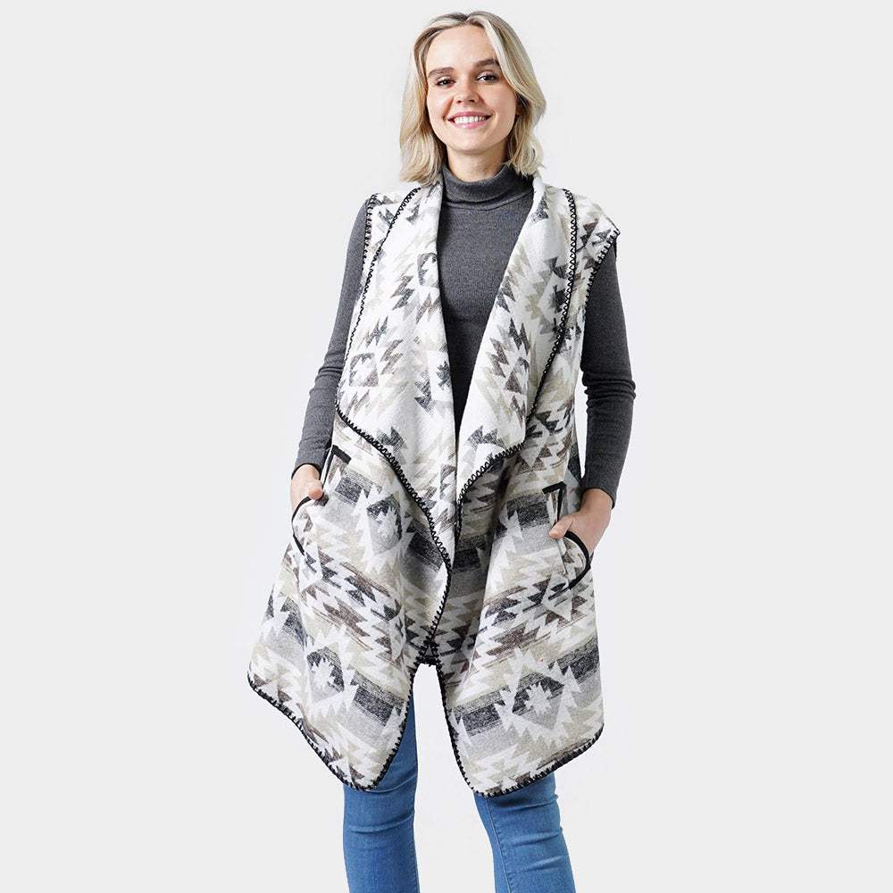 Western Patterned Pocket Vest - Madeline Love - Flyclothing LLC