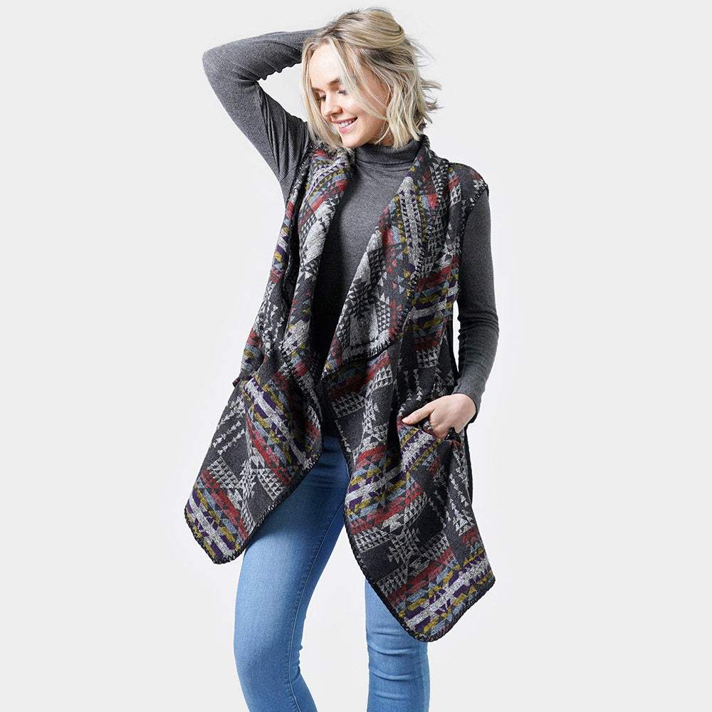 Western Pattern Vest With Pocket - Madeline Love - Flyclothing LLC