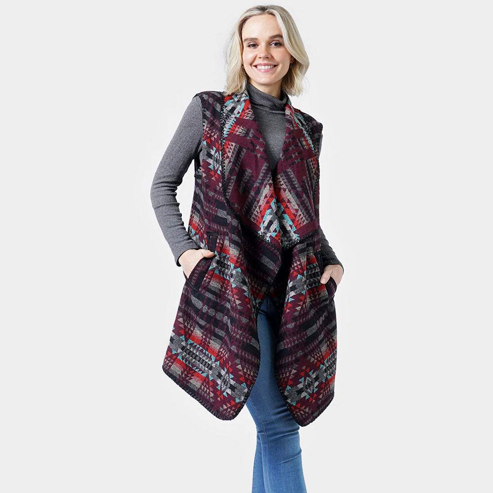 Western Pattern Vest With Pocket - Madeline Love - Flyclothing LLC