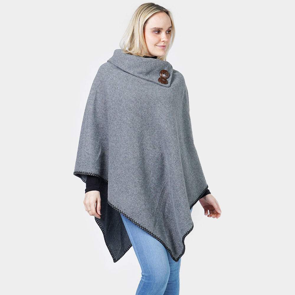 Button Deco Collar Poncho - Madeline Love - Flyclothing LLC