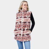 Aztec Patterned Sherpa Fleece Pocket Vest - Madeline Love - Flyclothing LLC
