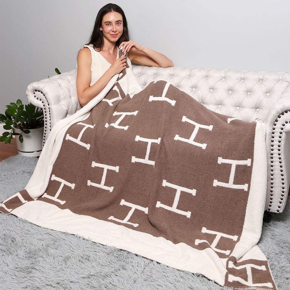 H Patterned Reversible Throw Blanket - Madeline Love - Flyclothing LLC