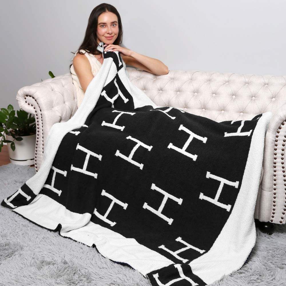 H Patterned Reversible Throw Blanket - Madeline Love - Flyclothing LLC
