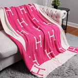 H Patterned Reversible Throw Blanket - Madeline Love - Flyclothing LLC