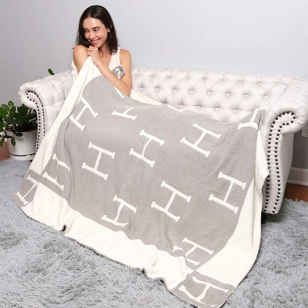 H Patterned Reversible Throw Blanket - Madeline Love - Flyclothing LLC
