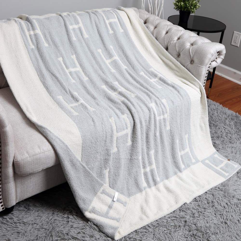 Initial H Patterned Reversible Throw Blanket - Madeline Love - Flyclothing LLC