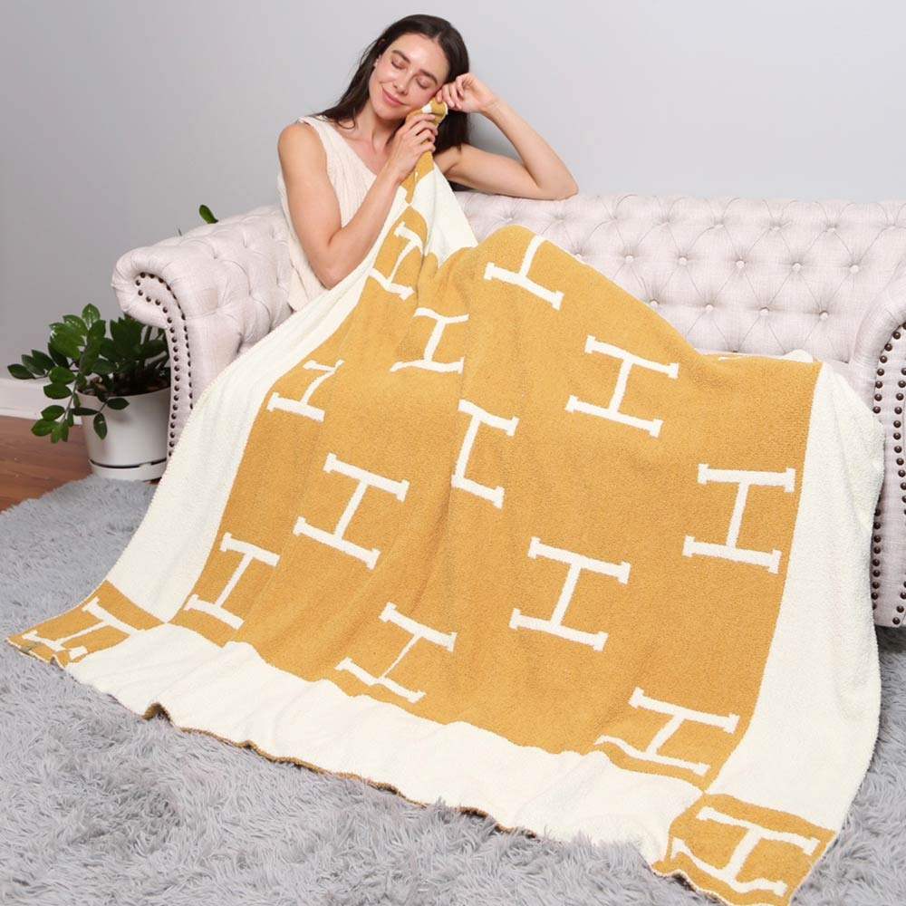 H Patterned Reversible Throw Blanket - Madeline Love - Flyclothing LLC