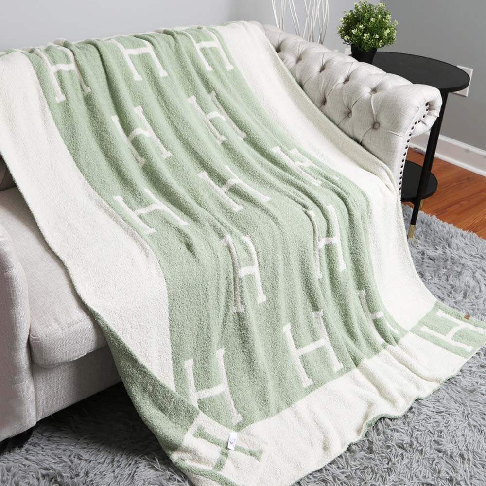 Initial H Patterned Reversible Throw Blanket - Madeline Love - Flyclothing LLC