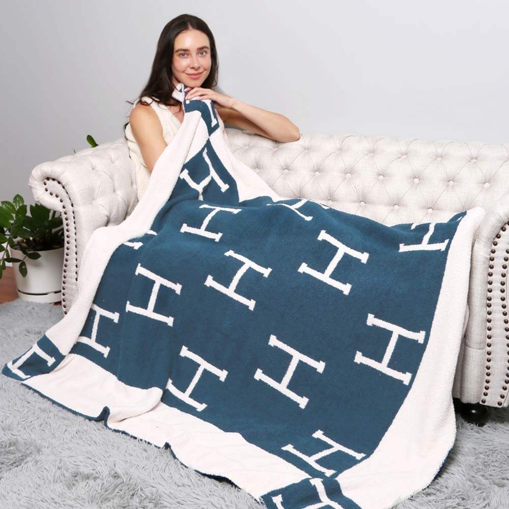 H Patterned Reversible Throw Blanket - Madeline Love - Flyclothing LLC