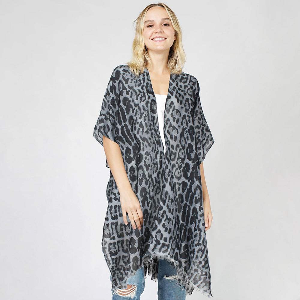 Leopard Patterned Cover Up Kimono Poncho - Madeline Love - Flyclothing LLC