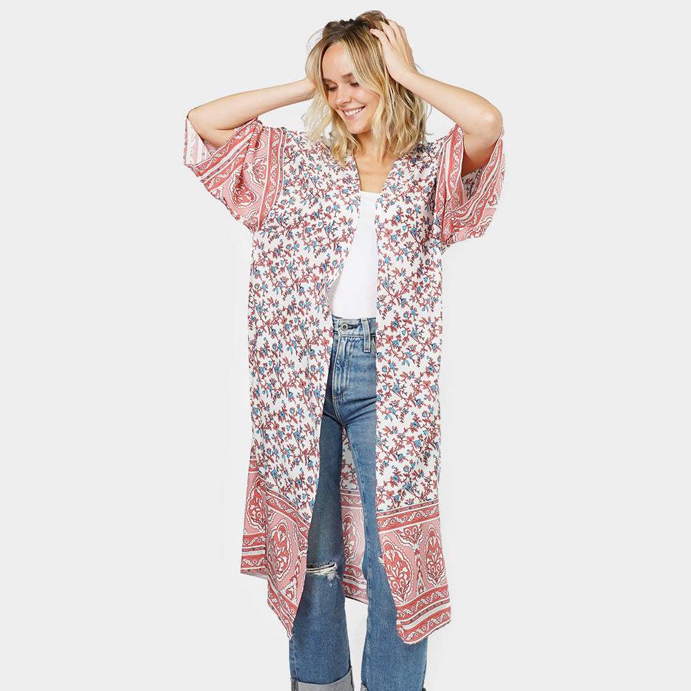 Floral Patterned Cover Up Kimono Poncho - Madeline Love - Flyclothing LLC