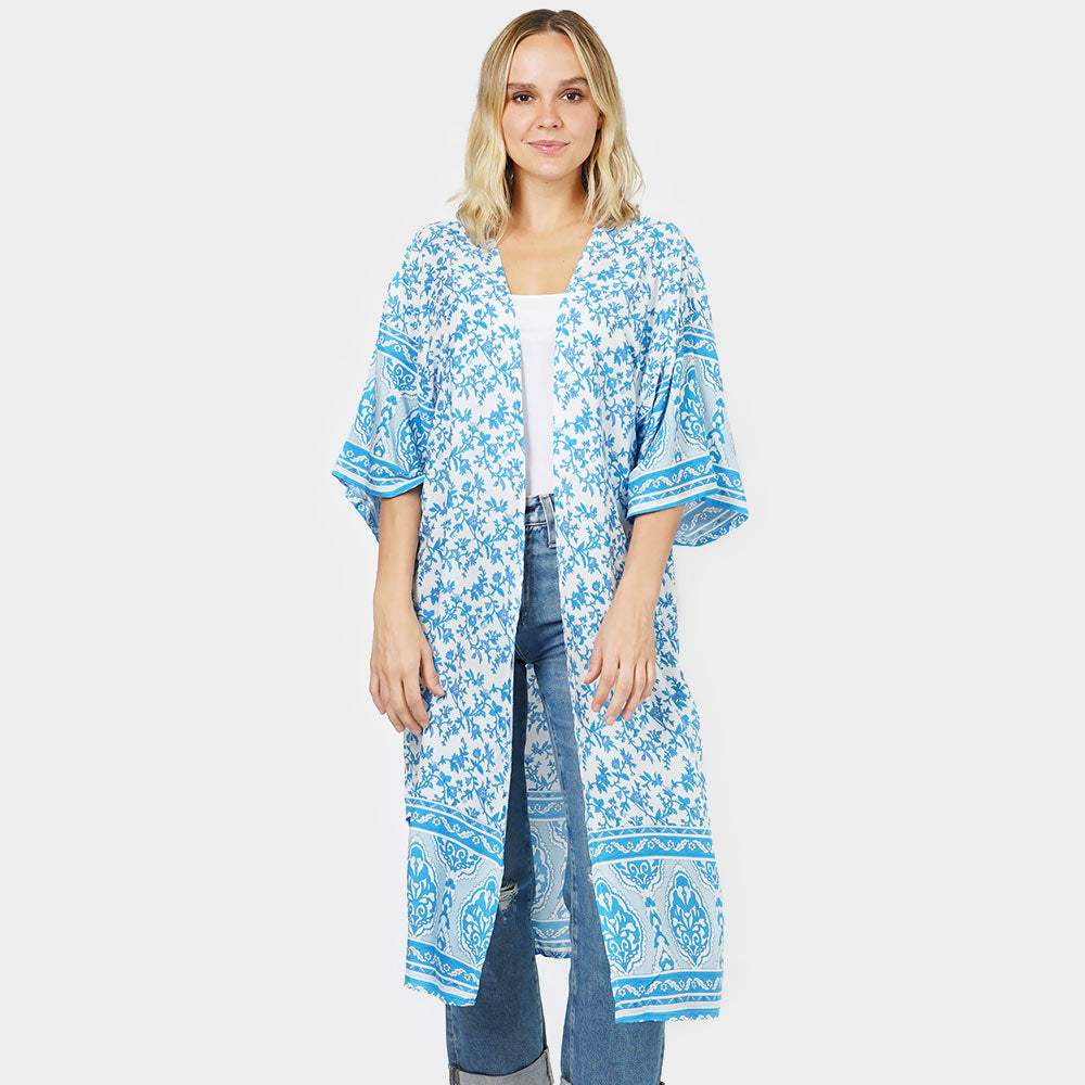 Floral Patterned Cover Up Kimono Poncho - Madeline Love - Flyclothing LLC