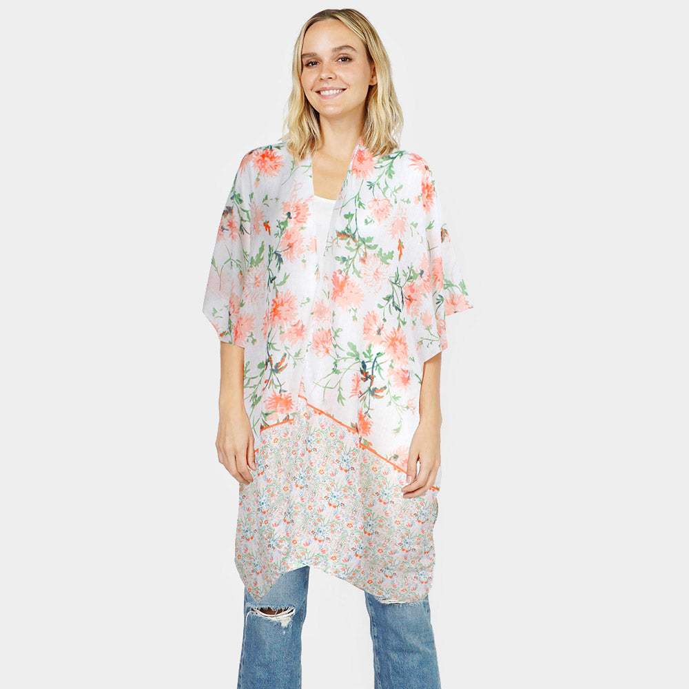 Flower Patterned Cover Up Kimono Poncho - Madeline Love - Flyclothing LLC