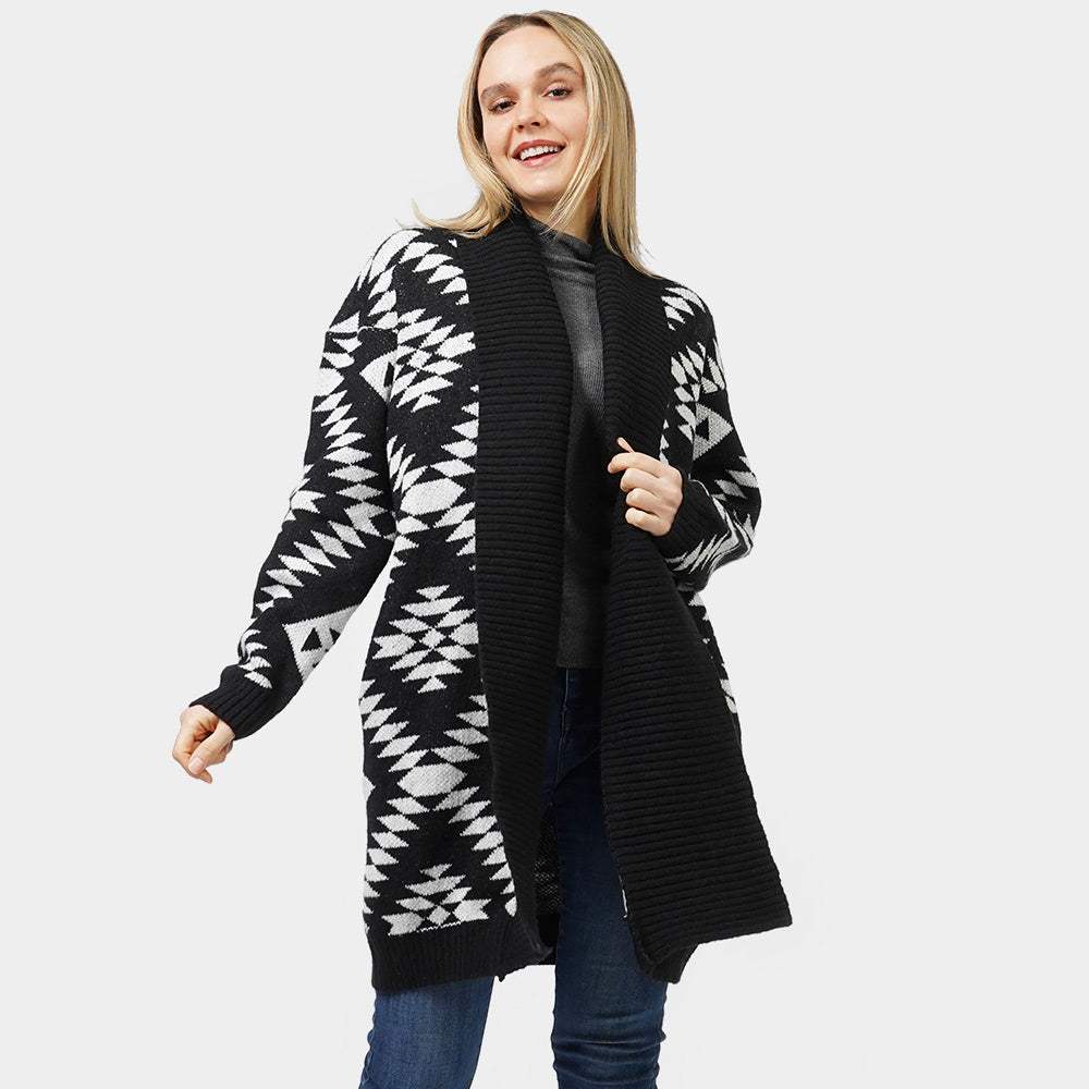 Aztec Patterned Sweater Cardigan - Madeline Love - Flyclothing LLC