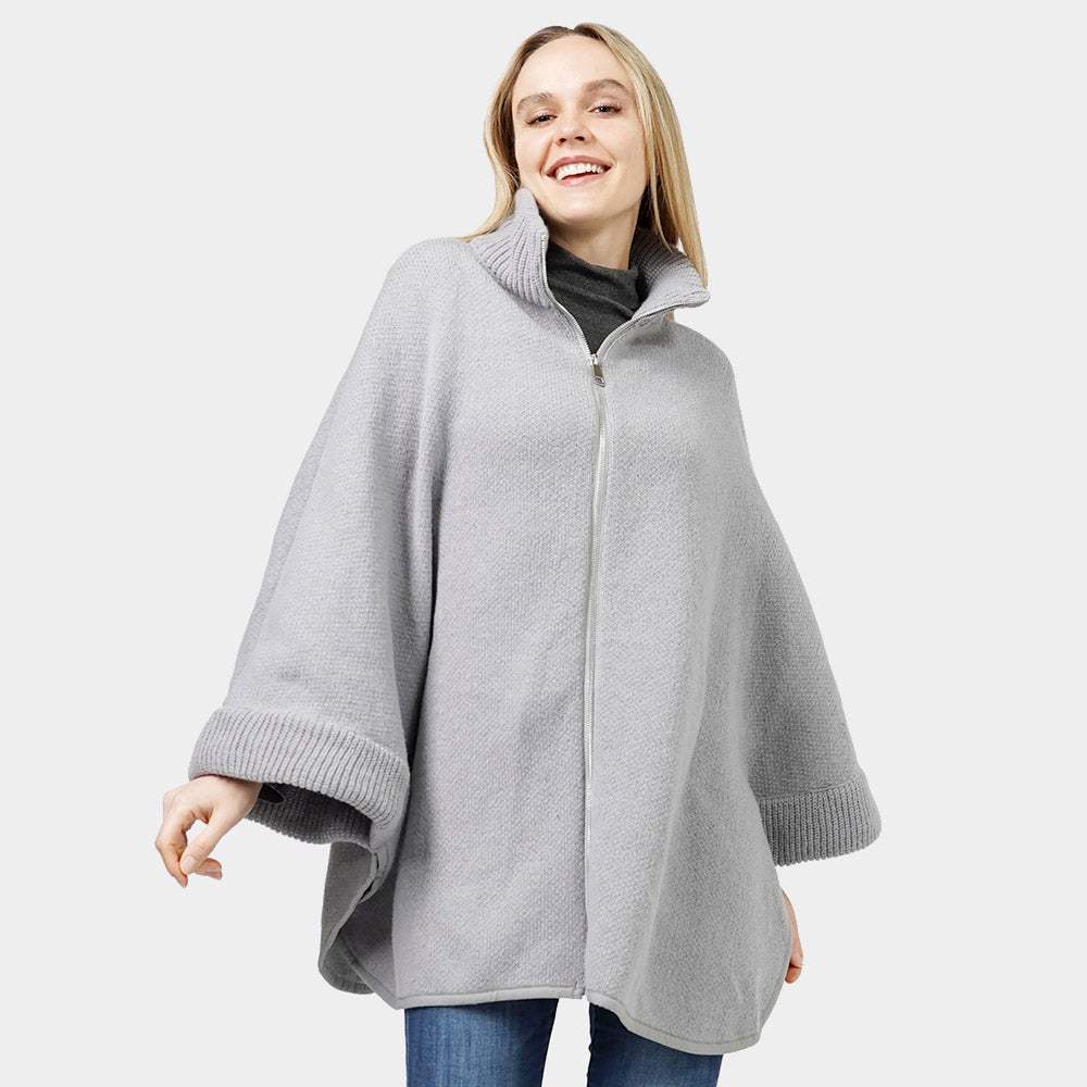 Zip Up Knit Cape Poncho - Madeline Love - Flyclothing LLC