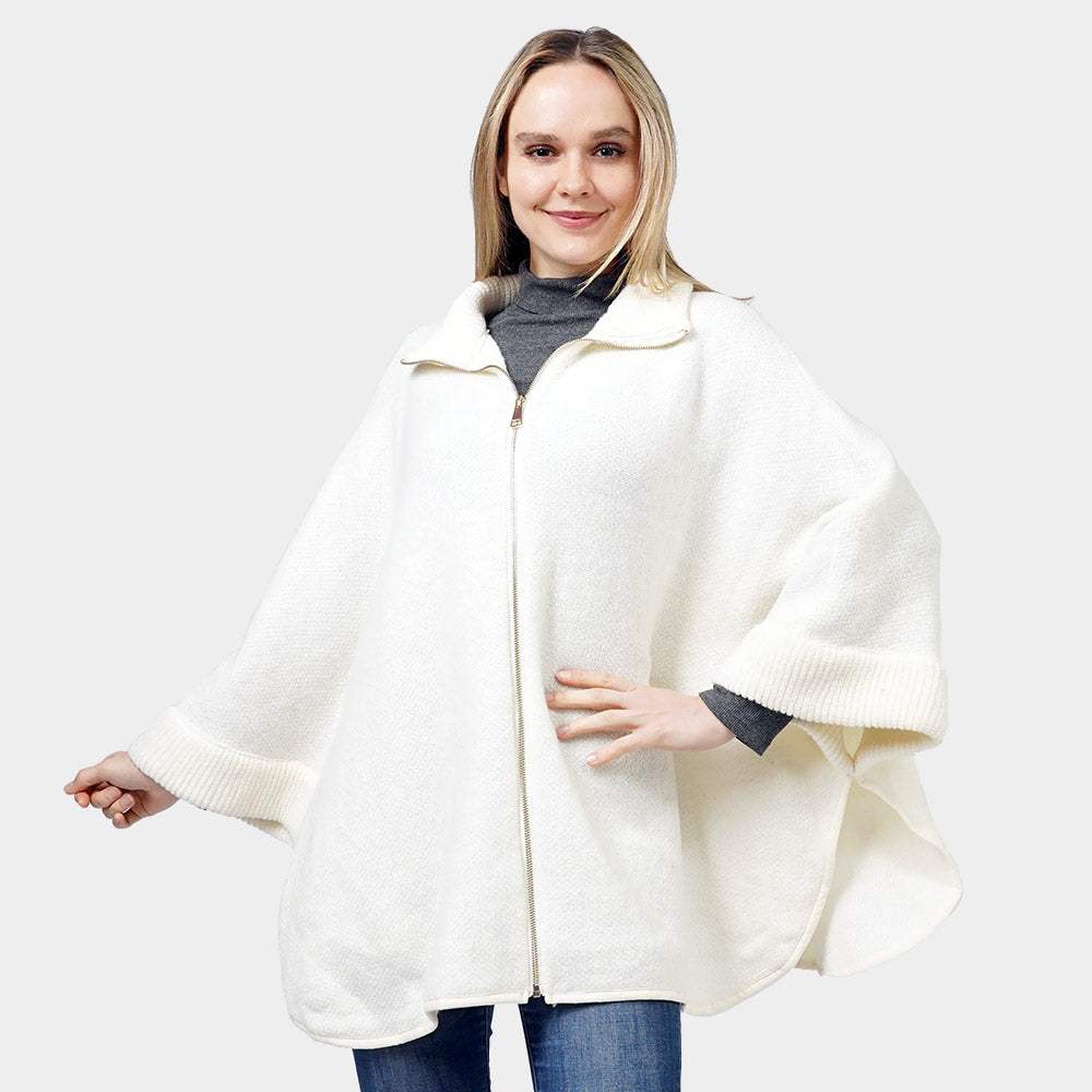 Zip Up Knit Cape Poncho - Madeline Love - Flyclothing LLC