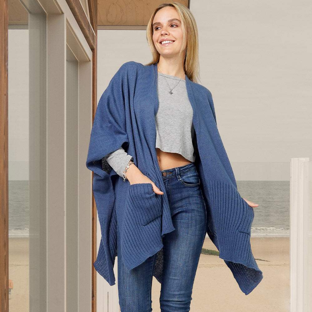 Solid Knit Front Pockets Vest Poncho - Madeline Love - Flyclothing LLC