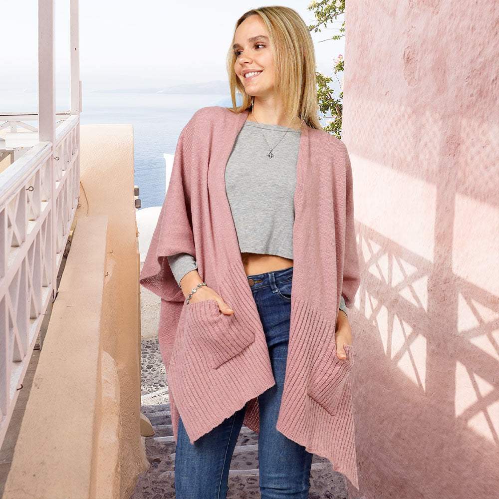 Solid Knit Front Pockets Vest Poncho - Madeline Love - Flyclothing LLC