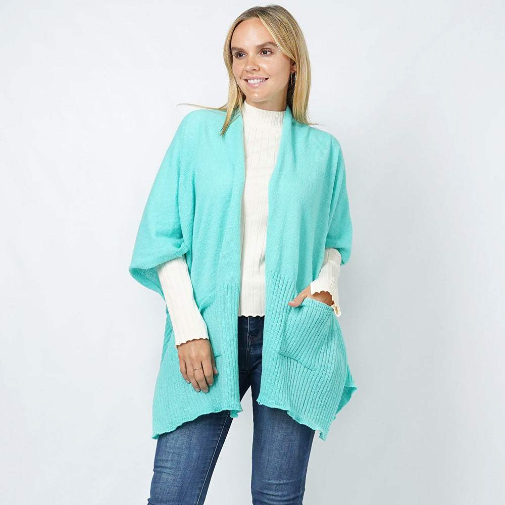 Solid Knit Front Pockets Vest Poncho - Madeline Love - Flyclothing LLC