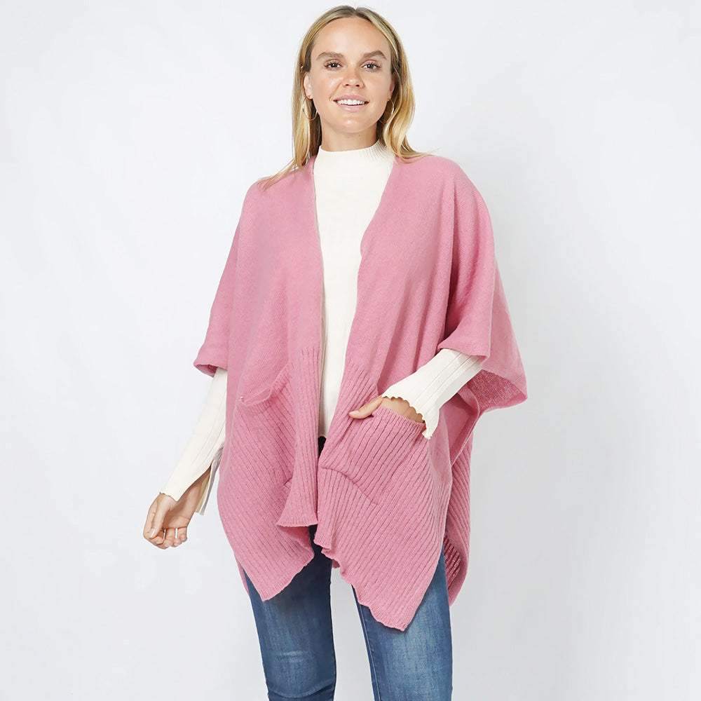 Solid Knit Front Pockets Vest Poncho - Madeline Love - Flyclothing LLC