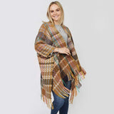 Zigzag Chevron Patterned Tassel Poncho - Madeline Love - Flyclothing LLC
