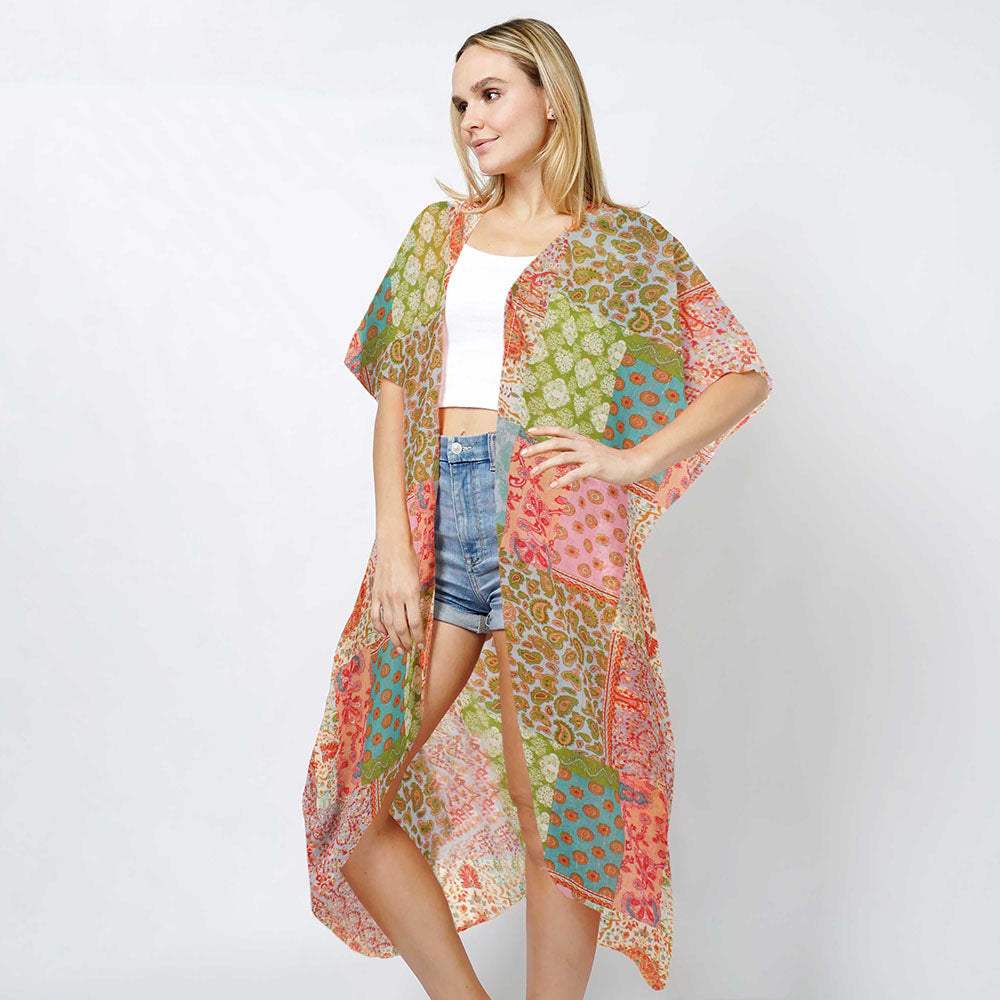 Patchwork Print Lurex Kimono Poncho - Madeline Love - Flyclothing LLC