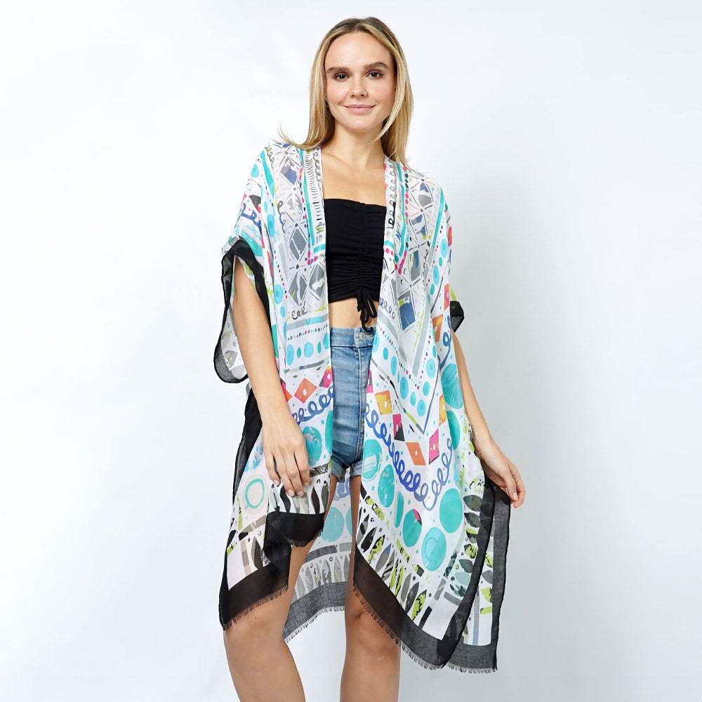 Abstract Print Kimono Poncho - Madeline Love - Flyclothing LLC