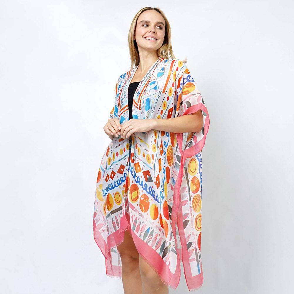 Abstract Print Kimono Poncho - Madeline Love - Flyclothing LLC
