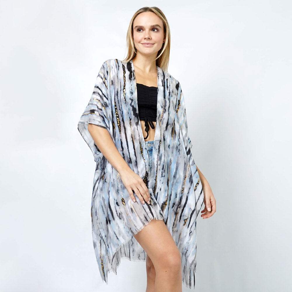 Abstract Foil Print Kimono Poncho - Madeline Love - Flyclothing LLC