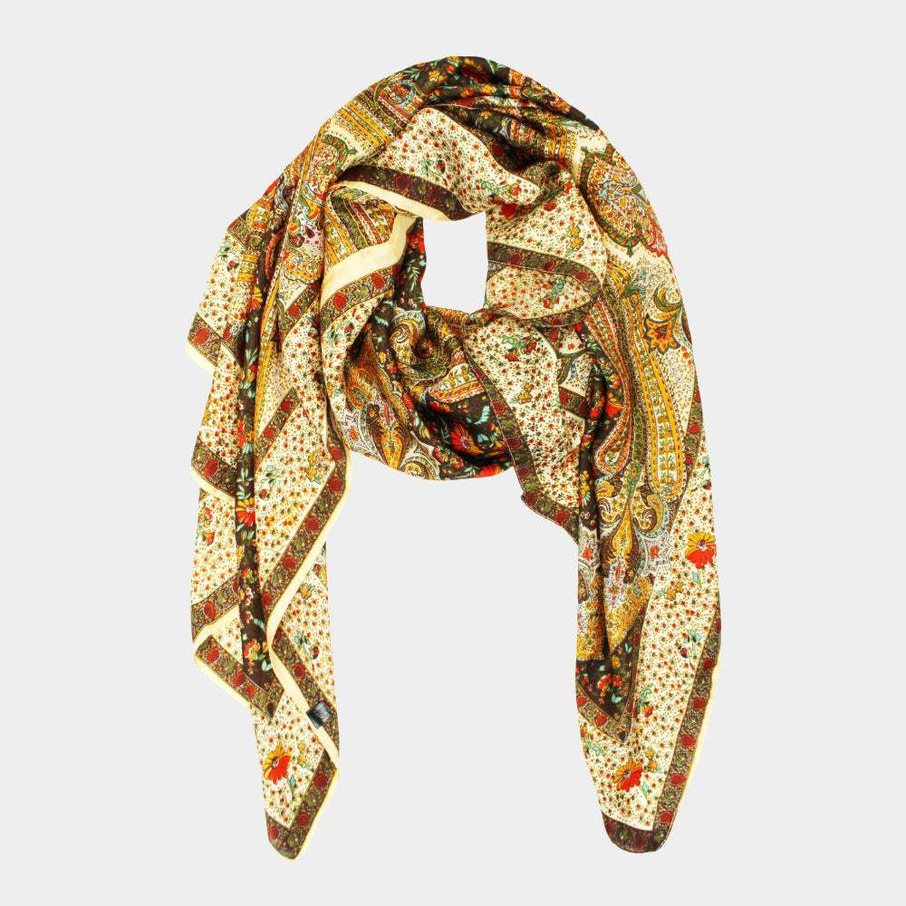 Abstract Paisley Pattern Printed Oblong Silky Satin Scarf Shawl - Madeline Love - Flyclothing LLC