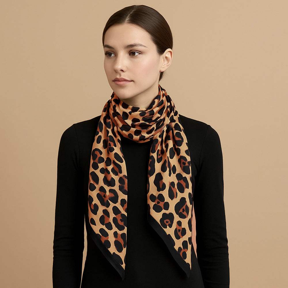 Leopard Pattern Printed Oblong Silky Satin Scarf Shawl - Madeline Love - Flyclothing LLC