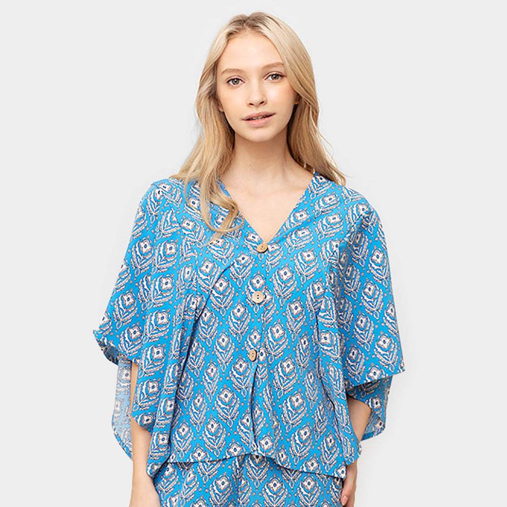Floral Print Button Down Kimono Poncho - Madeline Love - Flyclothing LLC