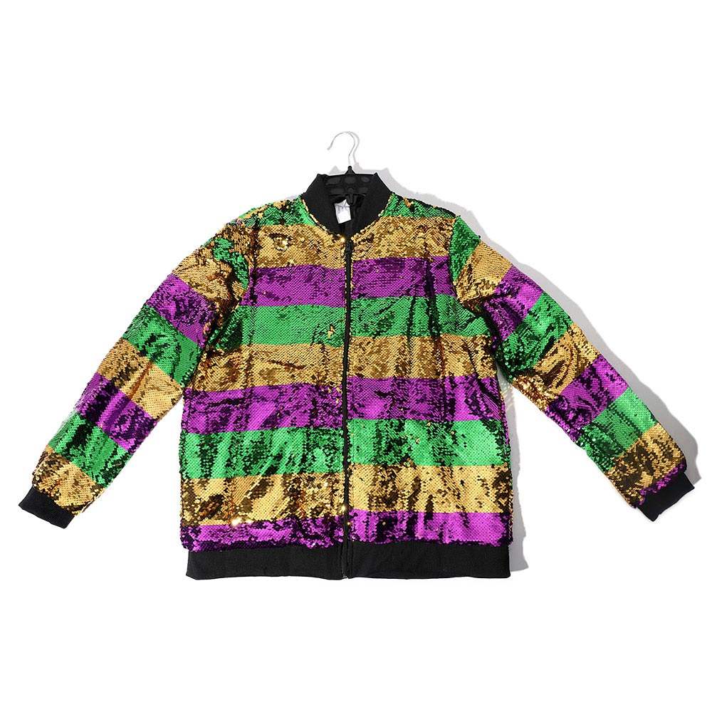 Mardi Gras Sequin Striped Zipper Jacket - Madeline Love - Flyclothing LLC
