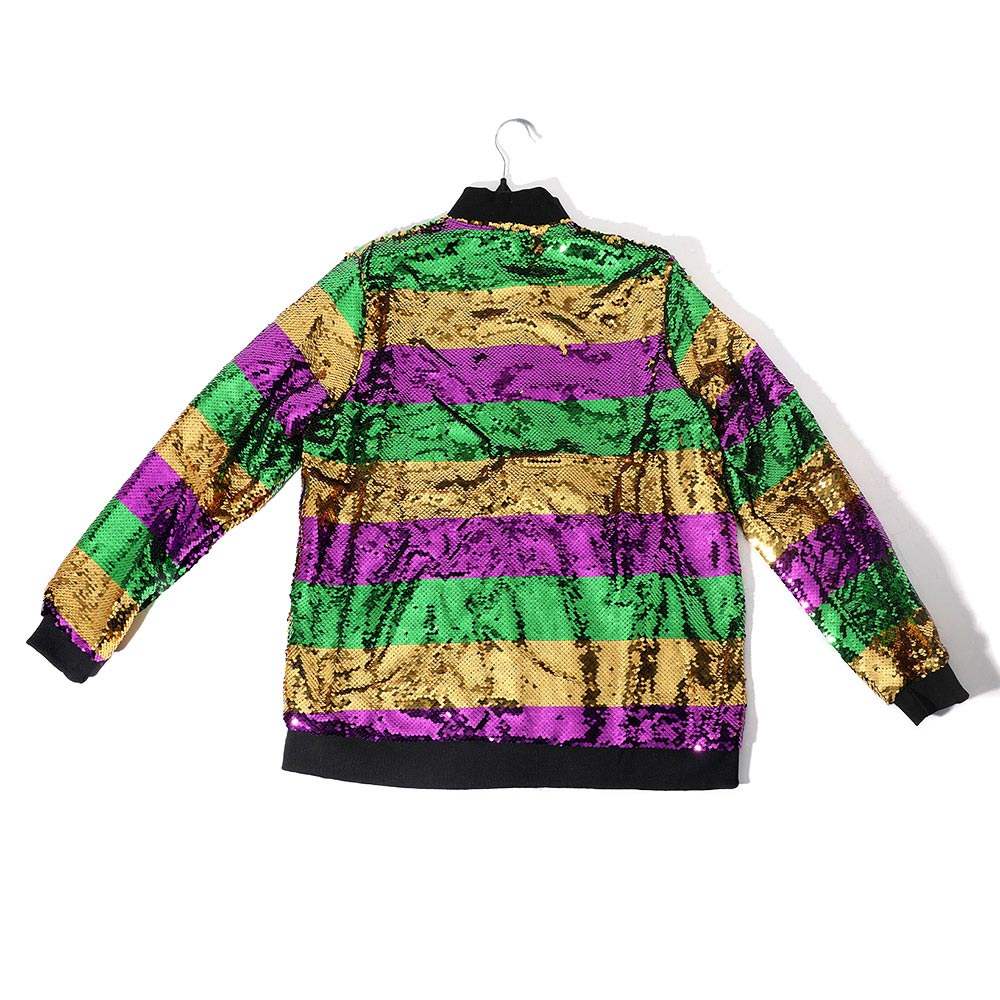 Mardi Gras Sequin Striped Zipper Jacket - Madeline Love - Flyclothing LLC