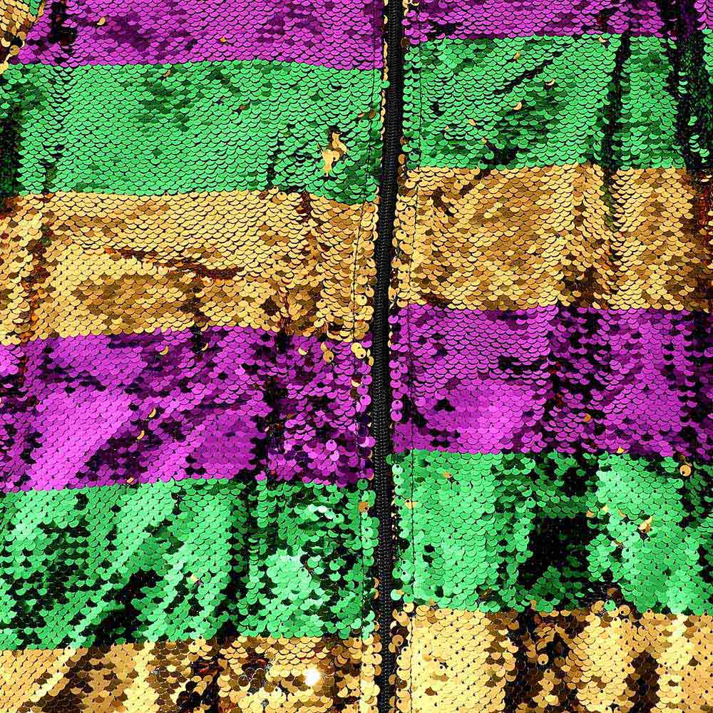 Mardi Gras Sequin Striped Zipper Jacket - Madeline Love - Flyclothing LLC