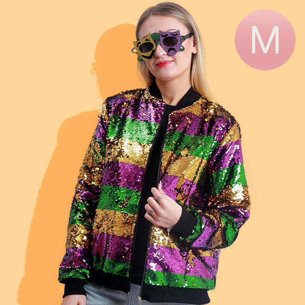 Mardi Gras Sequin Striped Zipper Jacket - Madeline Love - Flyclothing LLC
