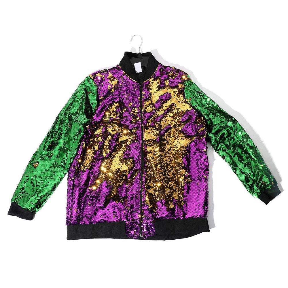 Mardi Gras Reversible Sequin Zipper Jacket - Madeline Love - Flyclothing LLC