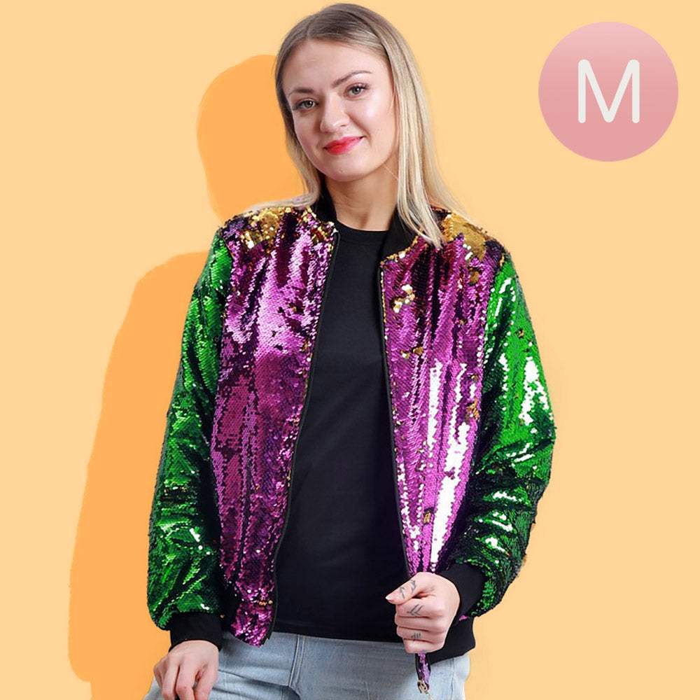 Mardi Gras Reversible Sequin Zipper Jacket - Madeline Love - Flyclothing LLC
