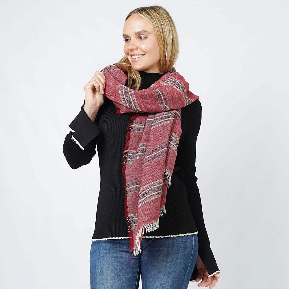 Stripe Woven Oblong Scarf/Shawl - Madeline Love - Flyclothing LLC