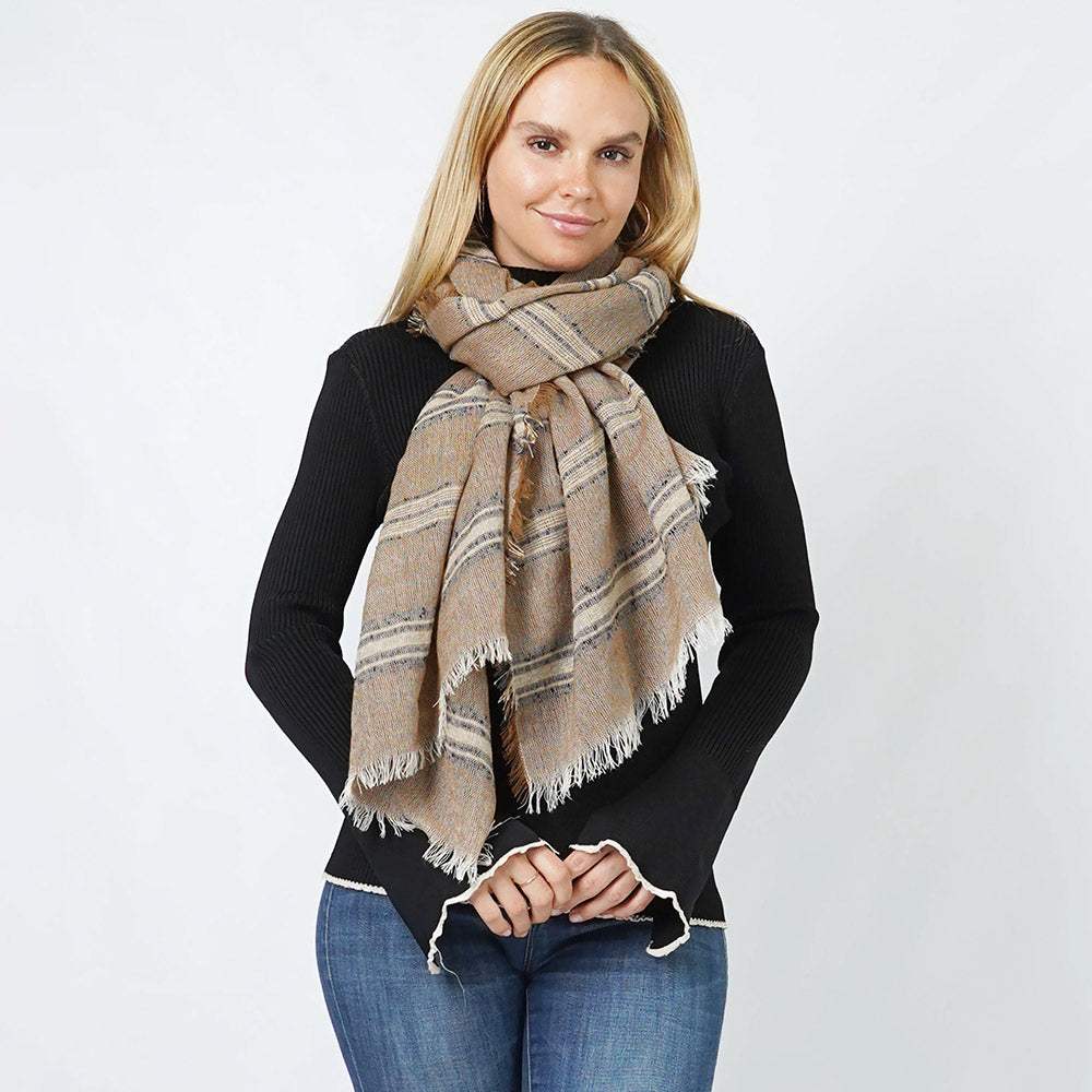 Stripe Woven Oblong Scarf/Shawl - Madeline Love - Flyclothing LLC