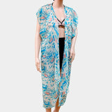 Leaf pattern short sleeve long cardigan - Madeline Love - Flyclothing LLC