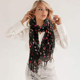 Floral Print Fringe Oblong Scarf - Madeline Love - Flyclothing LLC