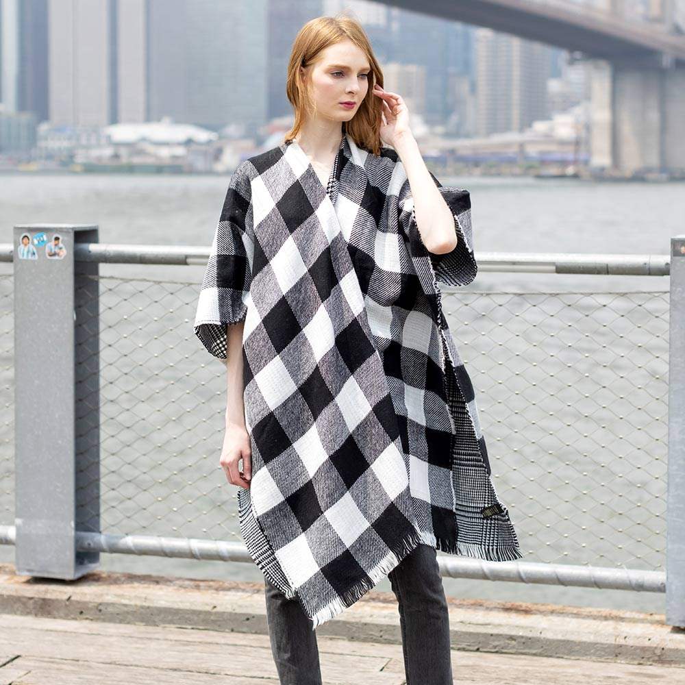 Reversible Plaid Check Poncho - Madeline Love - Flyclothing LLC