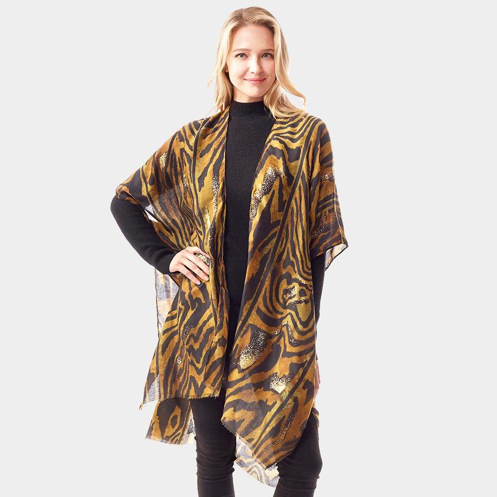 Mixed Animal Printed Gold Foil Accented Ruana Poncho - Madeline Love - Flyclothing LLC