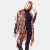 Peacock Feather Printed Ruana Poncho - Madeline Love - Flyclothing LLC